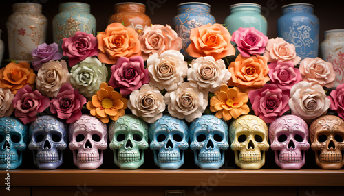 Variety of flowers in vase, symbolizing life and death generated by AI