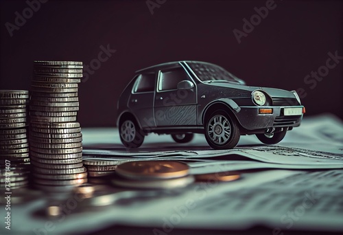 car tax concept financial statements with coins Auto Tax and Auto Insurance, Auto Finance and Loans save money for car design ideas or materials. Generative AI © David