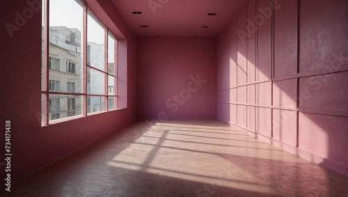 Beautiful original background image of an empty space in pink tones with a play of light and shadow on the wall and floor for design or creative work