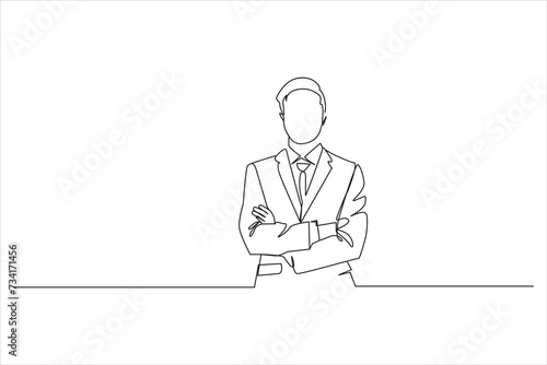 businessman standing in continuous one line drawing. Isolated over white background. Vector