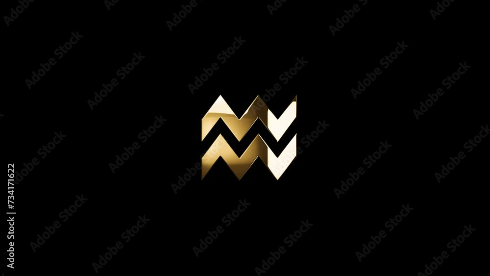 Golden Aquarius zodiac sign with particles and alpha channel, astrology Golden Aquarius zodiac sign with particles and alpha channel, astrology