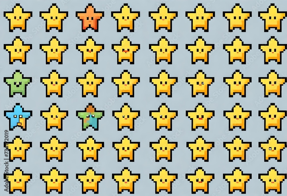 8 bit pixel of adorable yellow star, for game assets and cross stitch patterns in vector illustrations