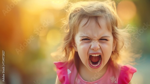 little young girl is angry, cries and screams
