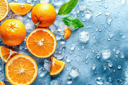 Oranges and lemons fluid and organic  water drops 