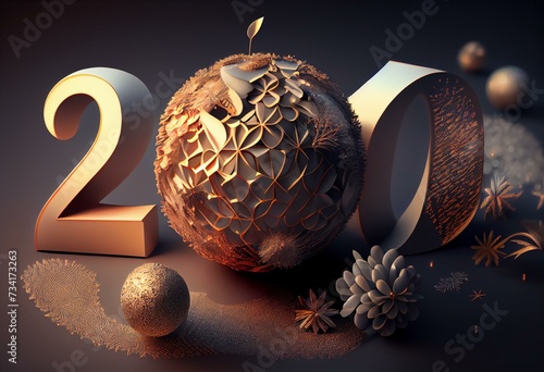 Illustrazione 3D. Anno nuovo 2021. Capodanno 2021 in numeri e con decorazione natalizia.. Generative AI photo