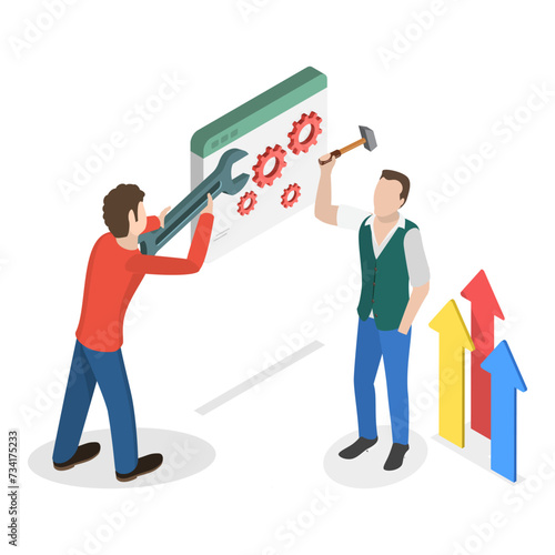 3D Isometric Flat Vector Illustration of Fixing Technical Problems, Repair Service or Technical Support. Item 1