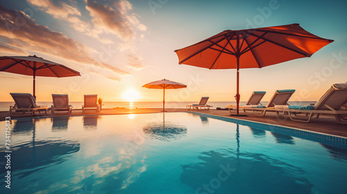  Beautiful swimming pool with sun beds and umbrella