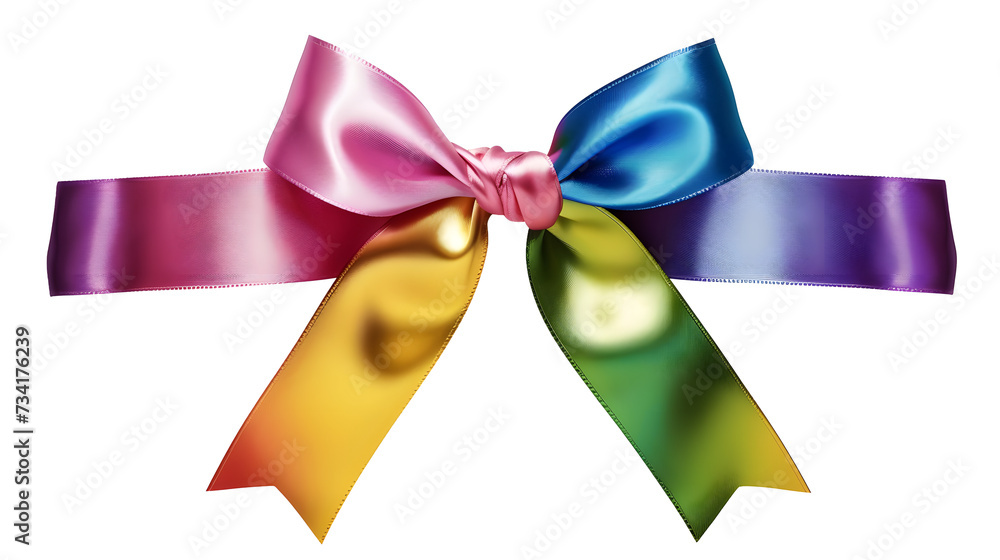 Realistic Colorful Ribbon Bow Isolated On Transparent Background