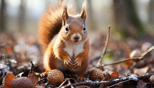 Cute small mammal sitting on branch, eating acorn in autumn generated by AI © Gstudio