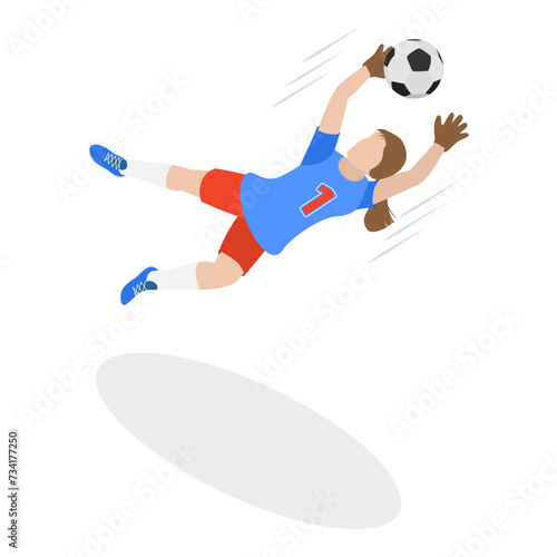3D Isometric Flat Vector Set of Female Soccer Characters, Girl Football Players. Item 4