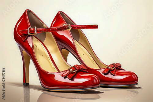 Shiny Red Patent Leather High Heel Shoe on White Surface