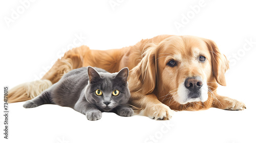 Golden Retriever and cat lying together PNG