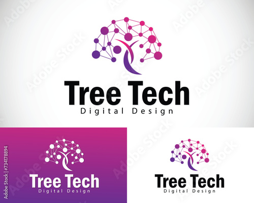digital tree logo creative network connect design concept pixel