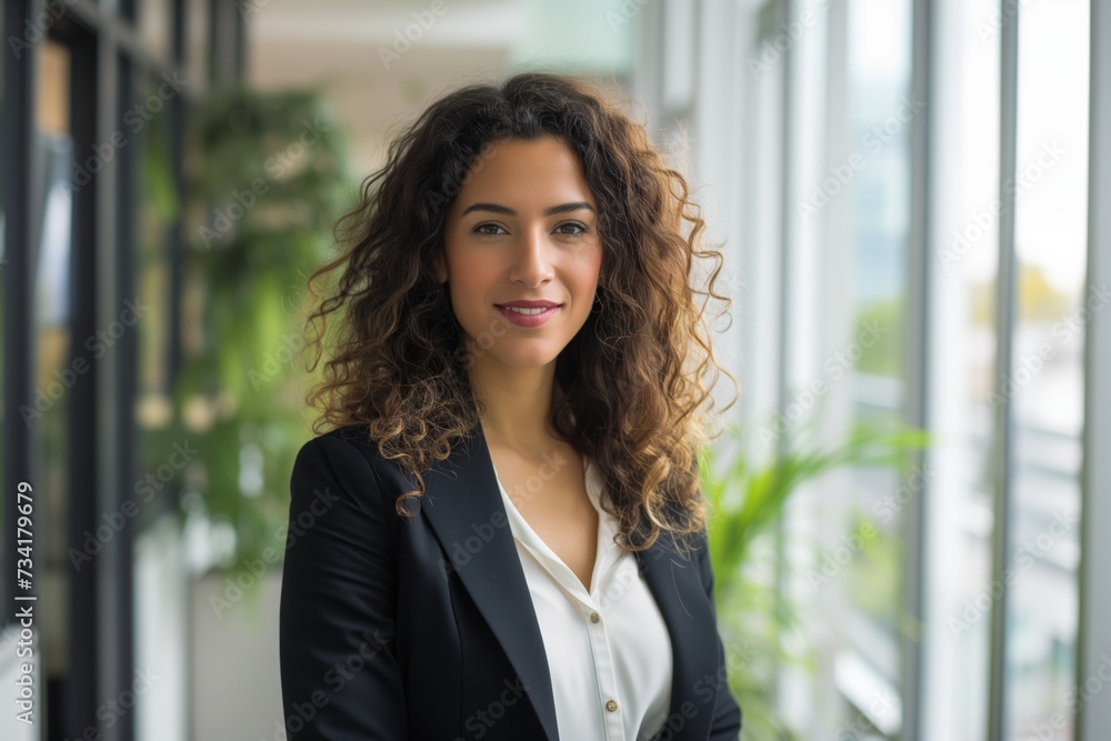 Confident Curly-Haired Businesswoman Indoors Confident Curly-Haired Businesswoman Indoors
