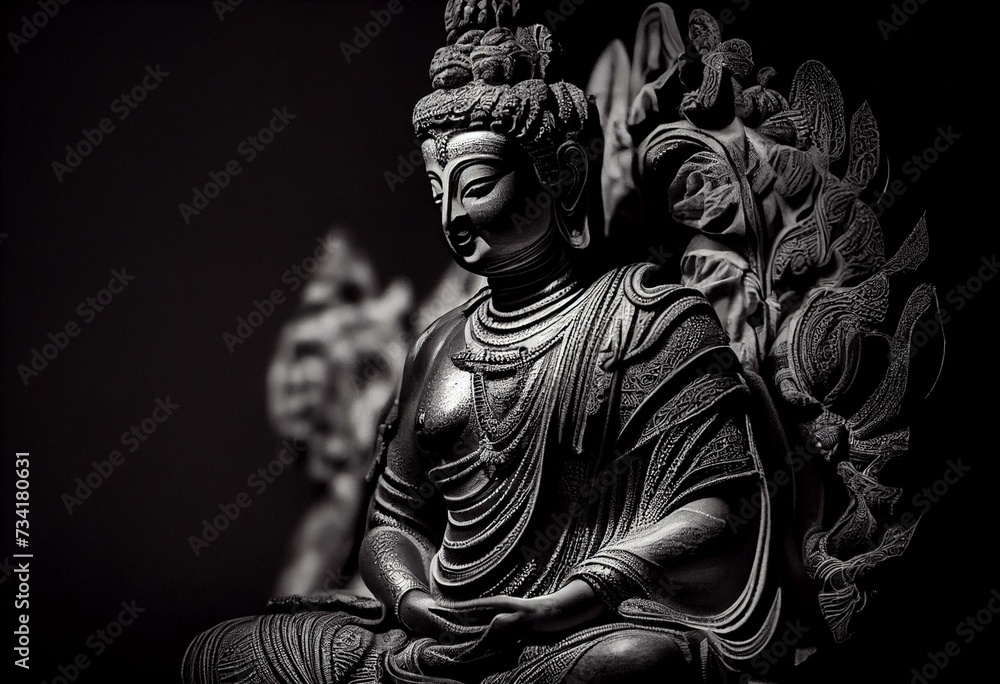 Bouddha sur fond noir. Generative AI