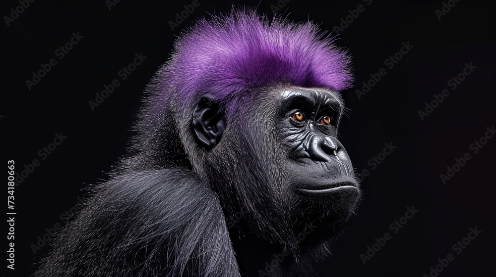 a gorilla with a purple mohawk a gorilla with a purple mohawk