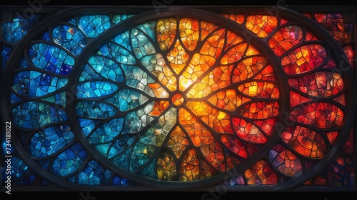 Stained glass window background with colorful abstract.