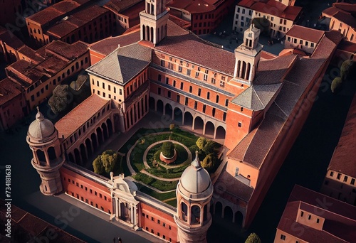 Mantova in Italy, skyview. Generative AI photo