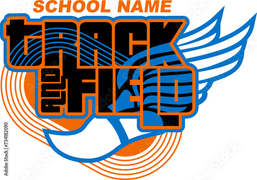 track and field team design with winged foot for school, college or league sports