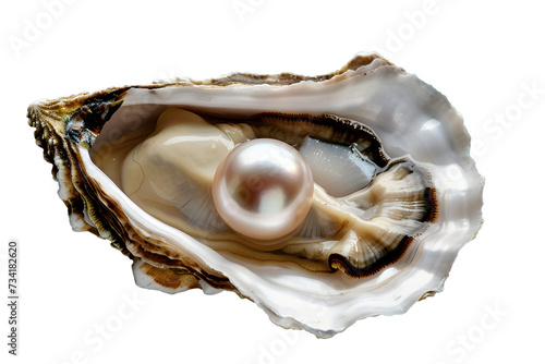 Pearl in oyster shell isolated on white background