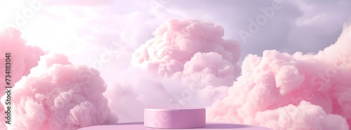 Background podium pink 3d product sky platform display cloud pastel scene render stand. Pink podium stage minimal abstract background beauty dreamy space studio pedestal smoke showcase geometric white