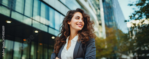 Portrait of a beautiful young business woman outside of a business centrum