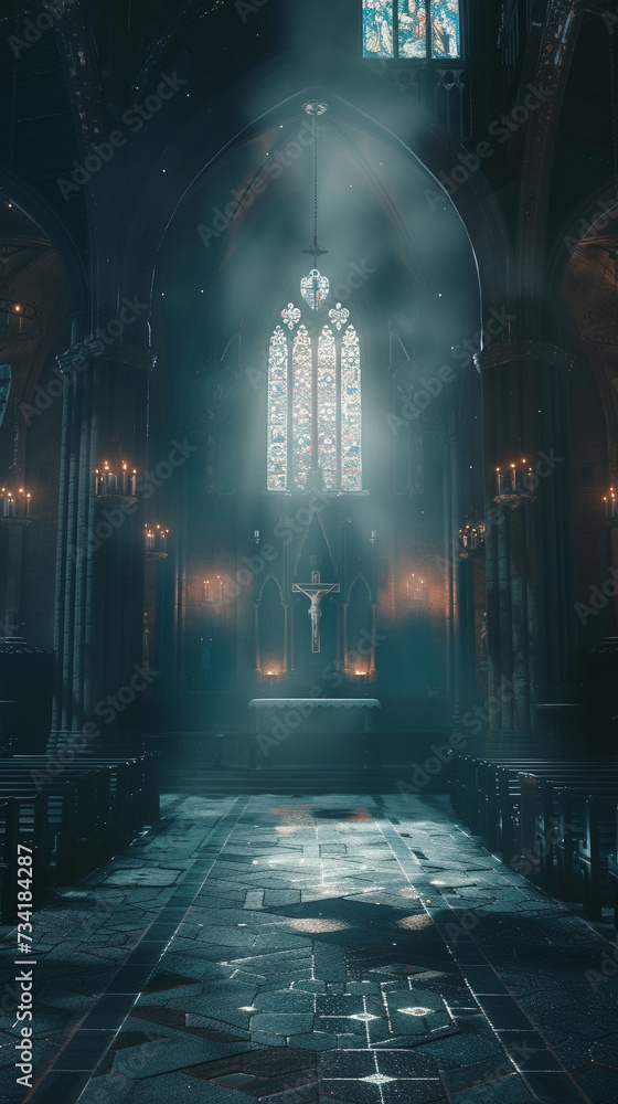 A blend of darkness and light infused with a holy ambiance A blend of darkness and light infused with a holy ambiance