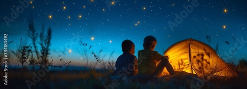 Childhood Bonding in Starlit Camping Night