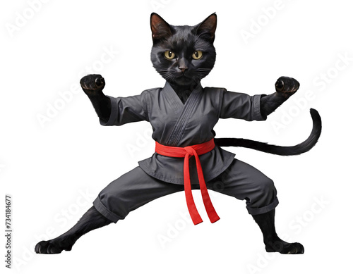 A black cat doing karate. Transparent Background.png