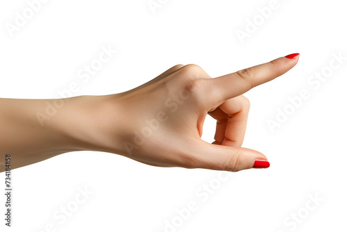 Female hand with red manicure pointing gesture PNG