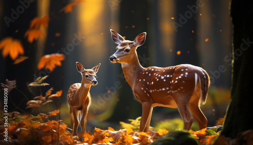 Cute deer standing in snowy forest  enjoying tranquil winter generated by AI