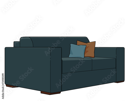 dark green sofa 2D illustration, cutout, high-res clipart image photo