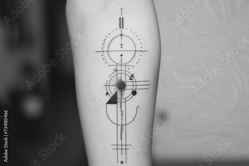 Intricate geometric tattoo design in black ink on skin