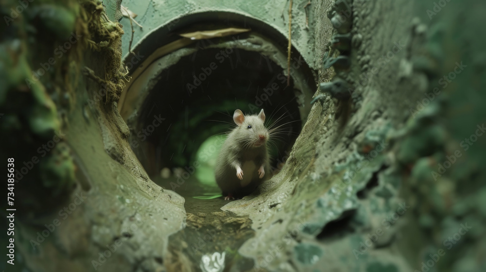 A rat in a sewer pipe - obrazy, fototapety, plakaty 