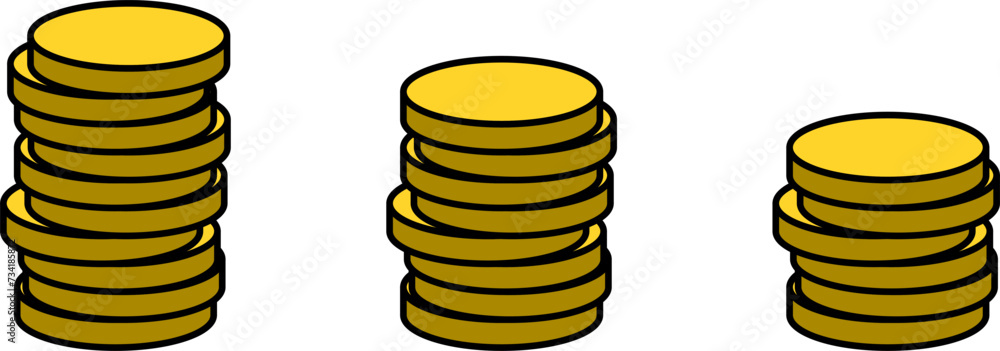 Stack of Gold Coins Icon or Cryptocurrency Token Icon Set. Vector Image.