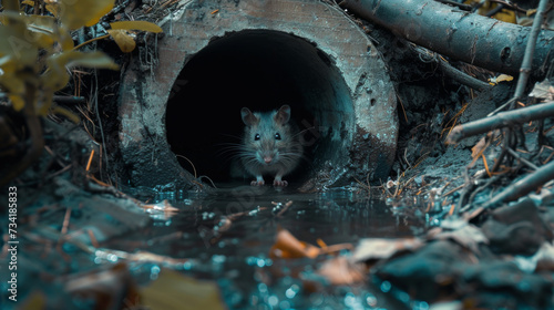 A rat in a sewer pipe
