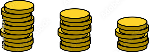 Stack of Gold Coins Icon or Cryptocurrency Token Icon Set. Vector Image.