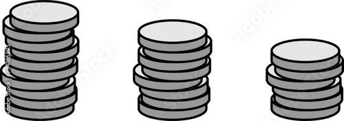 Stack of Silver Coins Icon or Cryptocurrency Token Icon Set. Vector Image.
