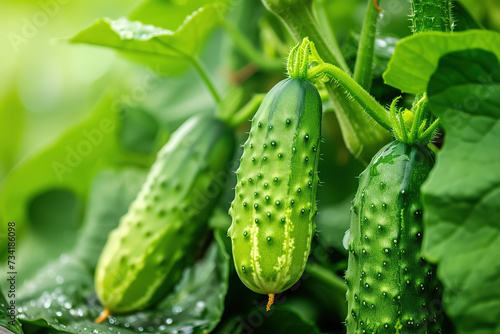 small cucumbers grow in a greenhouse