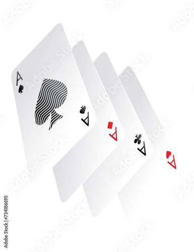 Playing cards poker. Four aces of diamonds clubs spades and hearts fall or fly as poker playing cards