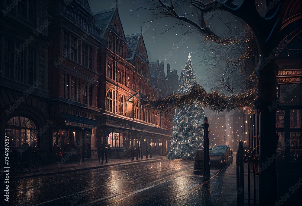 Christmas in London. Generative AI - obrazy, fototapety, plakaty 
