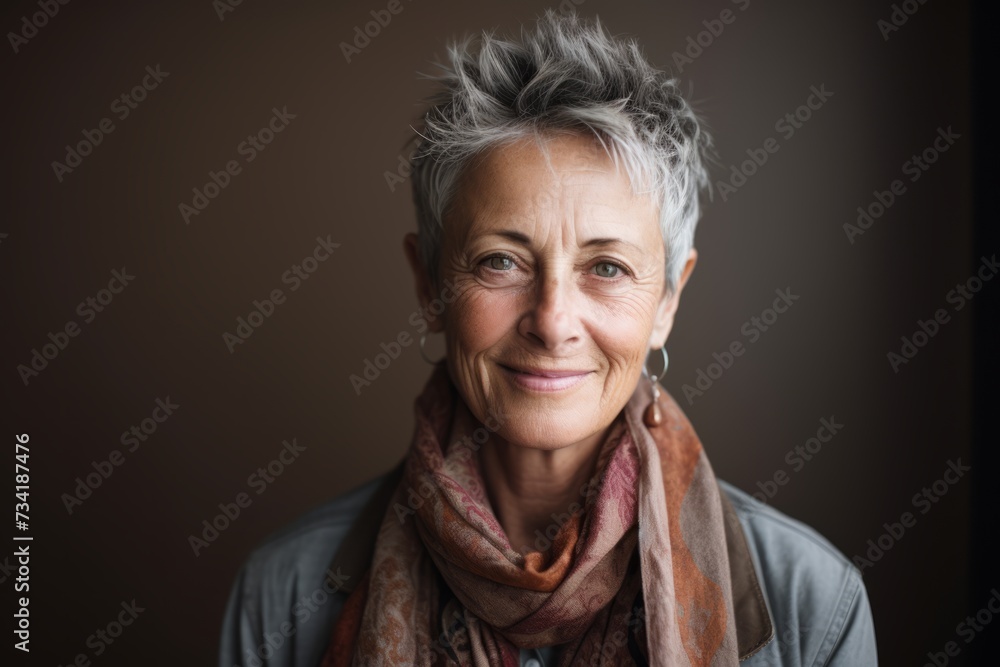Portrait of a beautiful senior woman with gray hair and a scarf Portrait of a beautiful senior woman with gray hair and a scarf