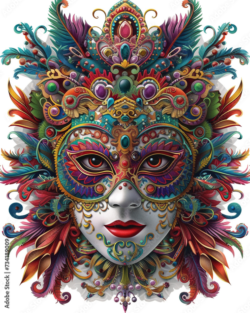 Intricate Carnival Mask with Detailed Design Illustration