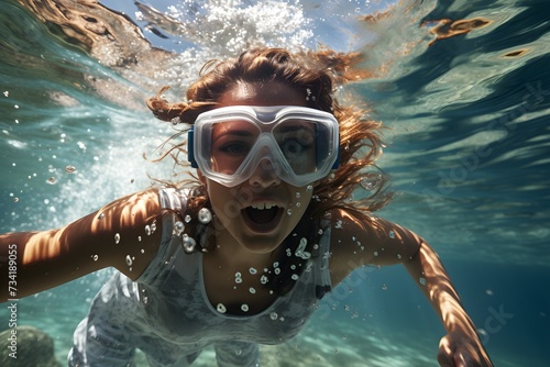 Woman having fun snorkeling while on summer vacation