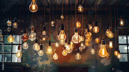 Electric lamps hanging from the ceiling create