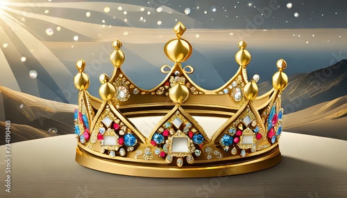 golden crown set with precious stones on background