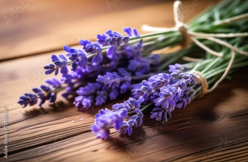 Lavender branch on wooden table cut and collected for cosmetics  essential oils or medicine