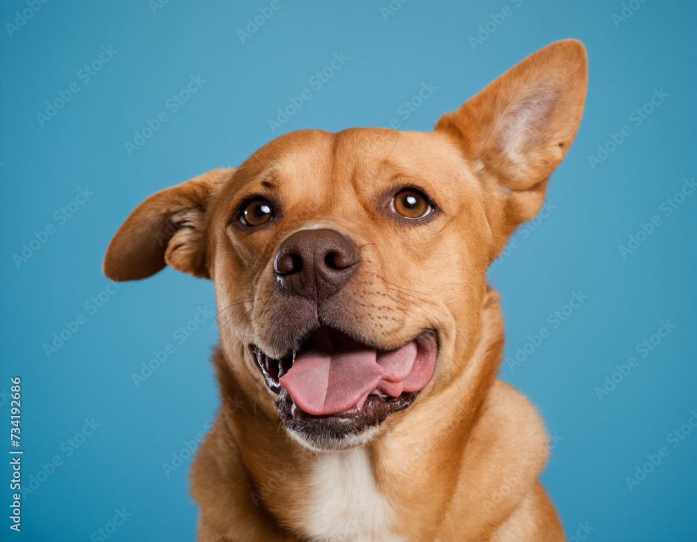 Smiling beige mongrel dog. on a colored background Smiling beige mongrel dog. on a colored background