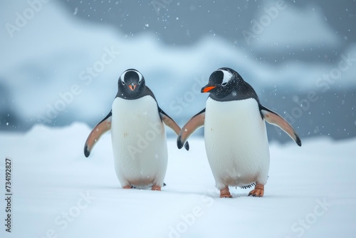 Chill Stroll: Penguins Journeying Through Winter © Andrii 