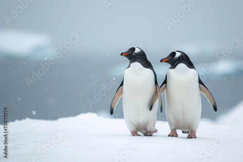 Wintry Wanderers: Penguins on Snowy Path © Andrii 